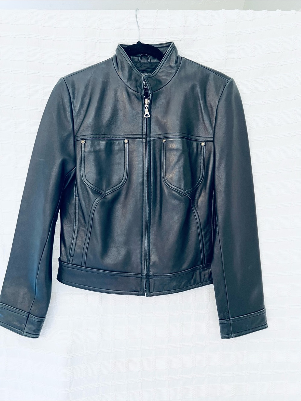 Nine & Co. Black Leather Zip-Up Moto Jacket